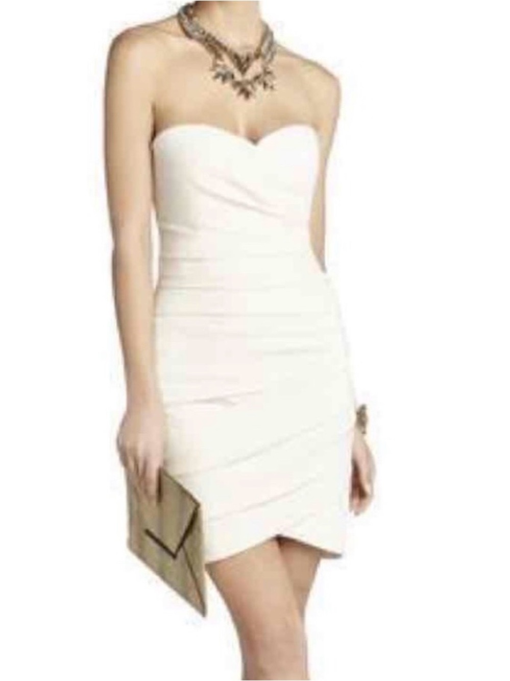 BCBG Maxazria Madge Ruched Strapless Ivory White Magnolia Cocktail Dress 6